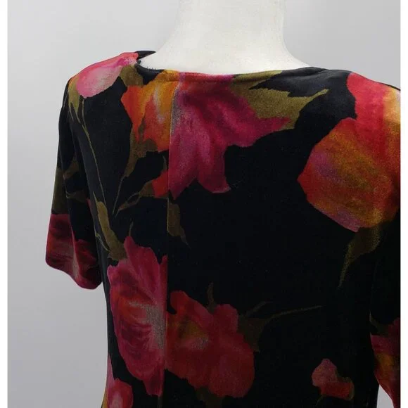 Vintage Los Angeles Woman Velvet Maxi Dress Size 14 Black Floral Faux Wrap - Picture 7 of 8